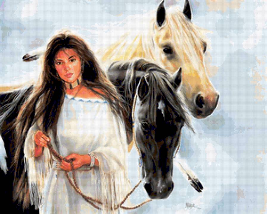 Девушка и лошади. - предпросмотр