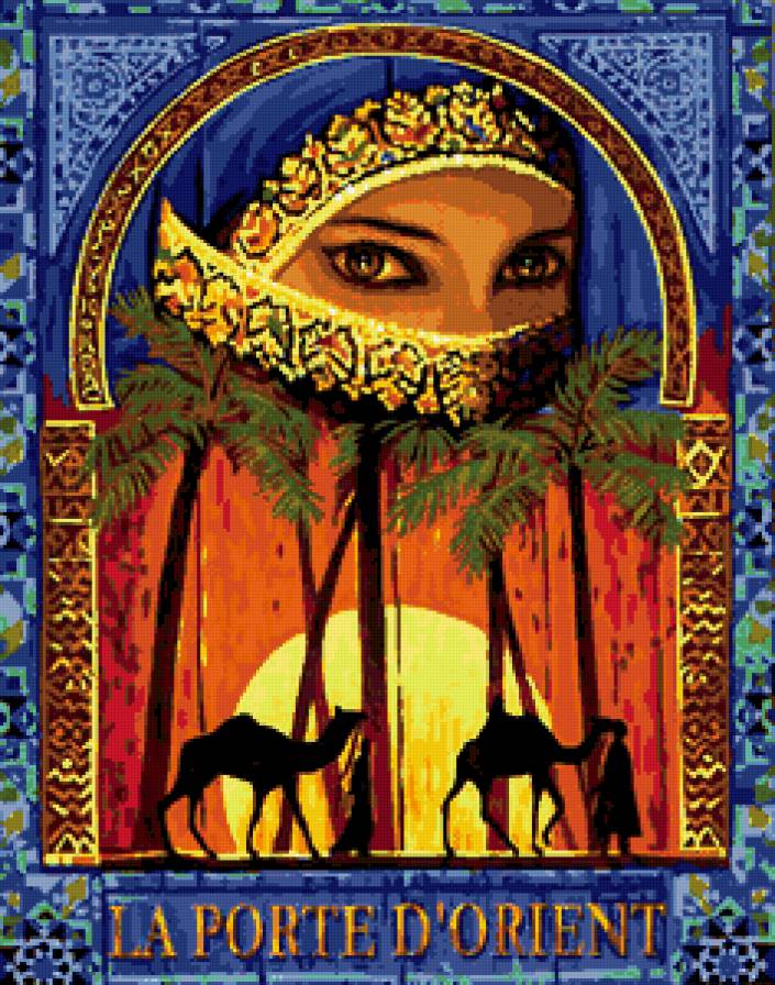 №191378 - восток, глаза, пальмы, девушка, верблюды - предпросмотр