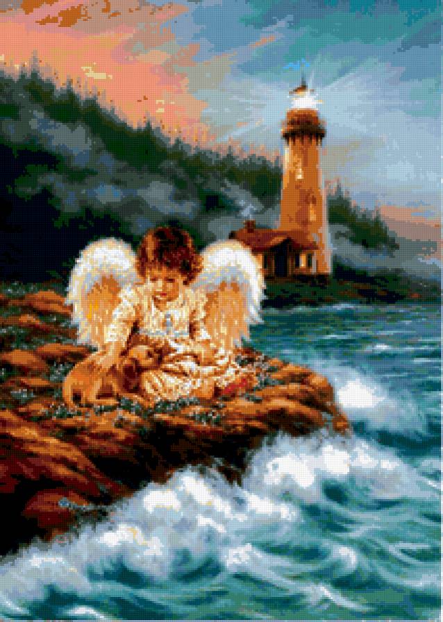 Пейзаж - цветочное, маяк, ангелочек, пейзаж - предпросмотр