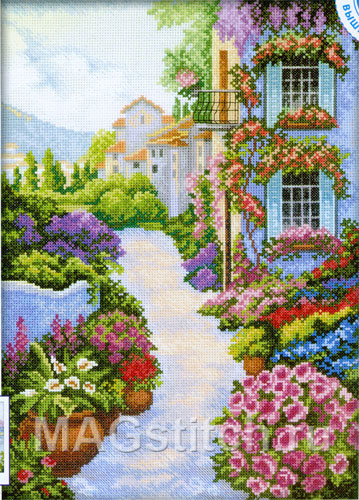 Цветочная улочка - цветочное, домик, пейзаж - оригинал