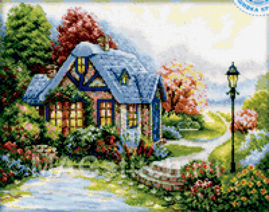Цветочный домик - домик, пейзаж, цветочное - предпросмотр