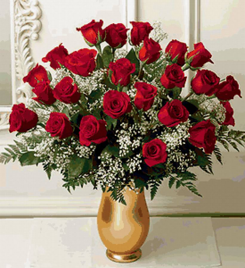 Розы - натюрморт, букет, цветы, ваза, картина, открытка - предпросмотр