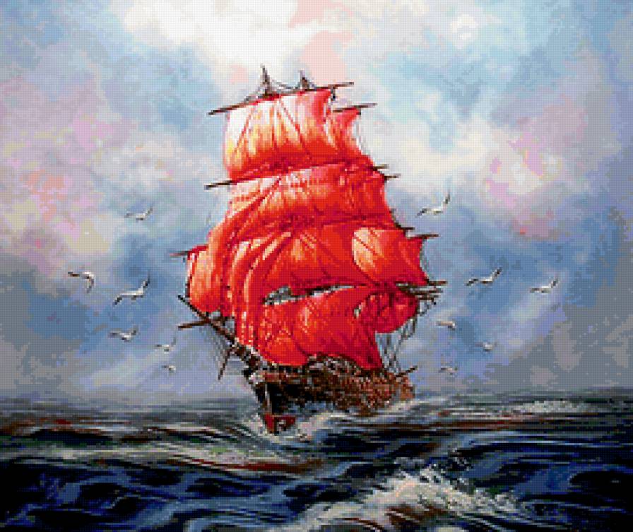 алые паруса - море, корабль, паруса, фригат, волны, шторм, чайки, морской, кар - предпросмотр