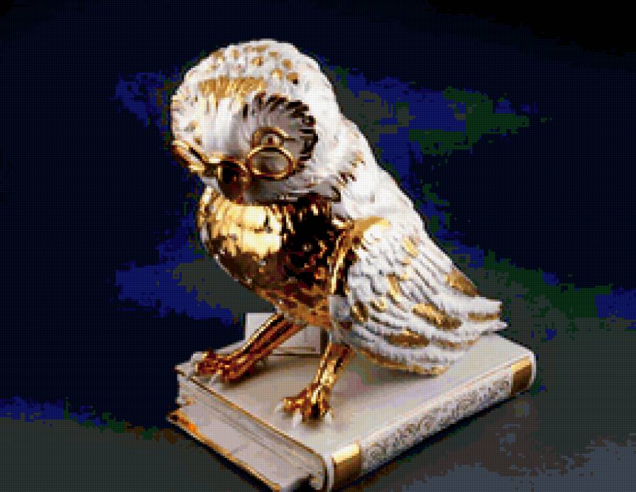 ученая сова - филин, статуи, совы, с золотым, белые филины, хищные птицы - предпросмотр