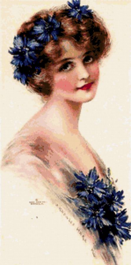 неизвестная с васильками - васильки, ретро, женщина, незнакомка, портрет, дама, красавица - предпросмотр