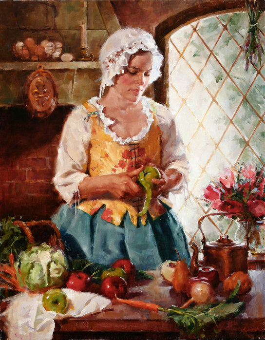 Французская кухня - искусство, овощи, кухня, кухарка, женщина, живопись - оригинал