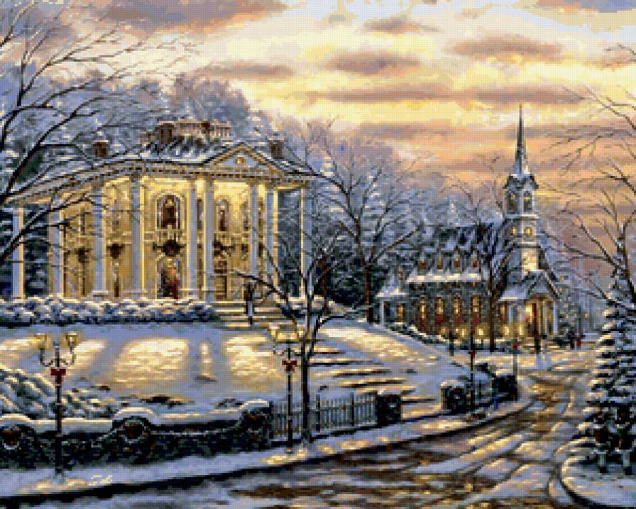 Зимняя улица - дома, вечер, снег, улица, зима, ород - предпросмотр