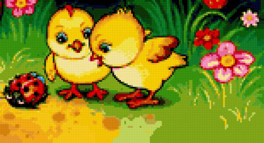 Цыплята - цыплята, природа, птенчики, цветочки, цыпленок, цветы - предпросмотр