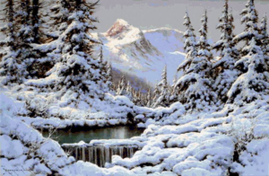 зима - времена года, лес, снег, зима, горы, природа, река, пейзаж - предпросмотр