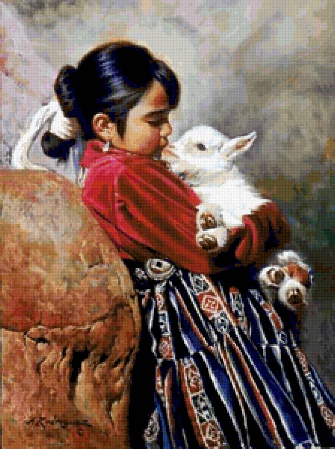 девочкa - картинa, дети, индеанка, детское, ребенок, индейцы, домашние животные - предпросмотр