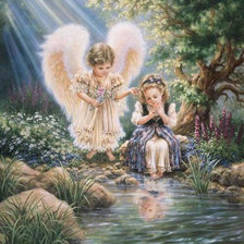 Схема вышивки «Ангелочек и девочка»