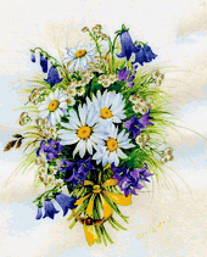 Букет полевой - ромашки, цветы, букет, колокольчики - предпросмотр