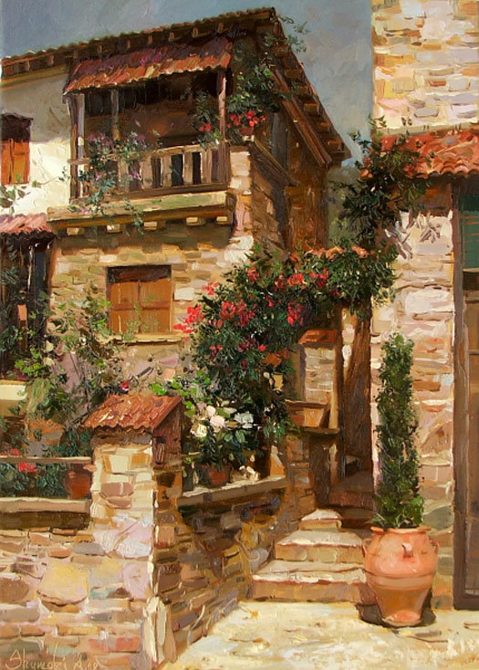 городской пейзаж - дворик, лето, дом - оригинал