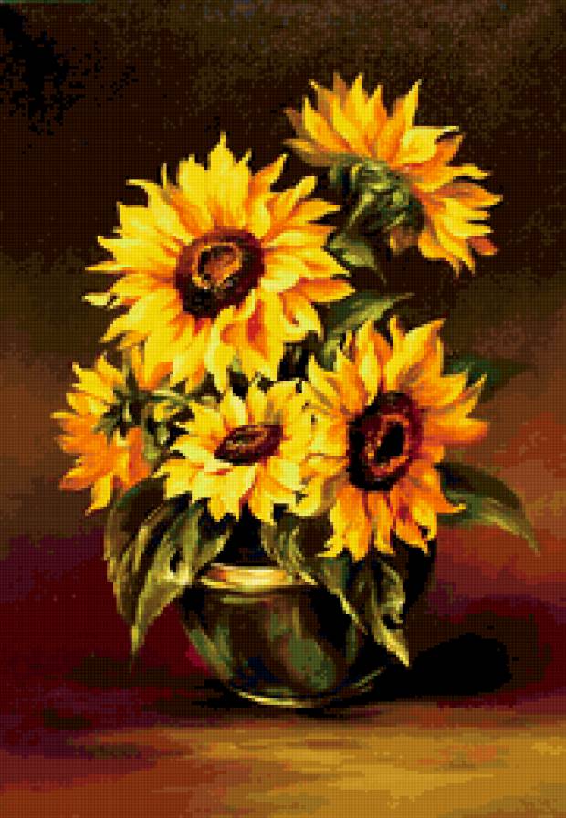 подсолнухи - цветы, натюрморт, природа, букет, романтика,  - предпросмотр