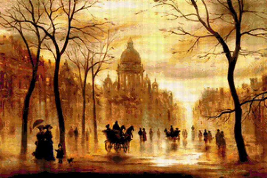 Городской пейзаж - ретро, природа, город, акварель, дамы, городской пейзаж - предпросмотр