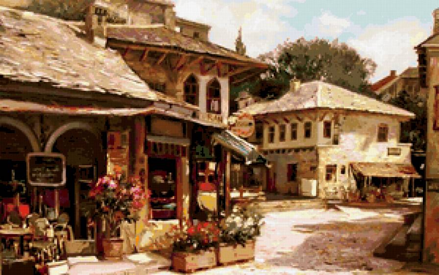 Тоскана - город пейзаж тоскана цветы улицы италия кафе - предпросмотр