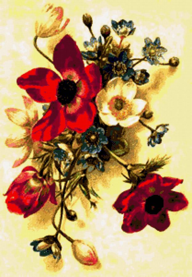 Цветы - винтаж, ретро, незабудки, цветы, букетик, панно, анемоны - предпросмотр