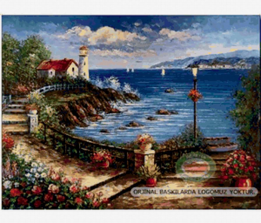 Дорога к маяку - маяк, пейзаж, цветочное - предпросмотр