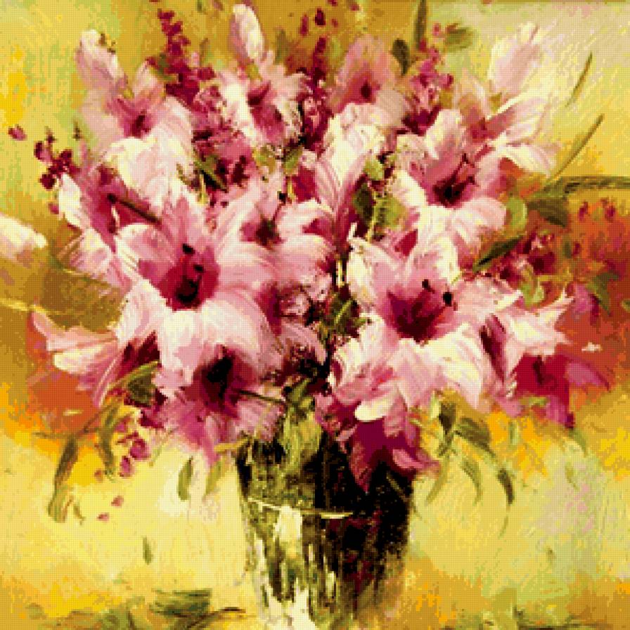 букет лилий - лилии, живопись, букет, цветы - предпросмотр