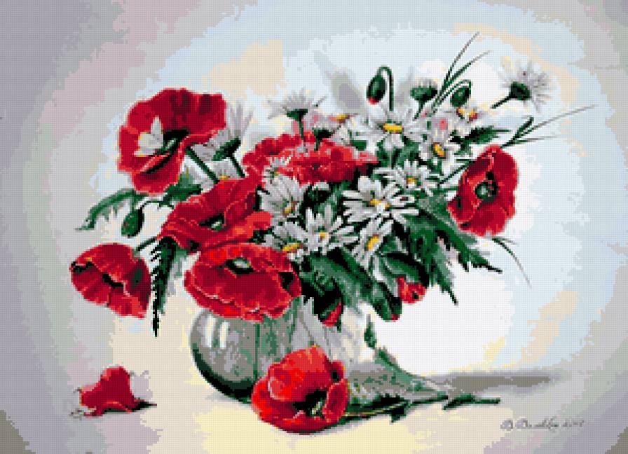 маки и ромашки - флора, букет, ромашка, цветы, полевые цветы, мак, маки, ромашки - предпросмотр