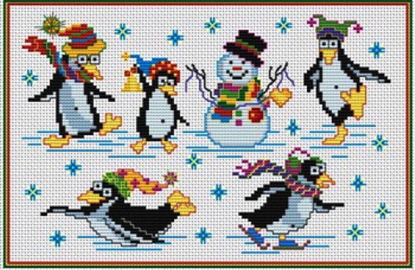 Рождественские мини-вышивки - пингвины, мини-вышивки, новый год, пингвин, снеговик, рождество - оригинал