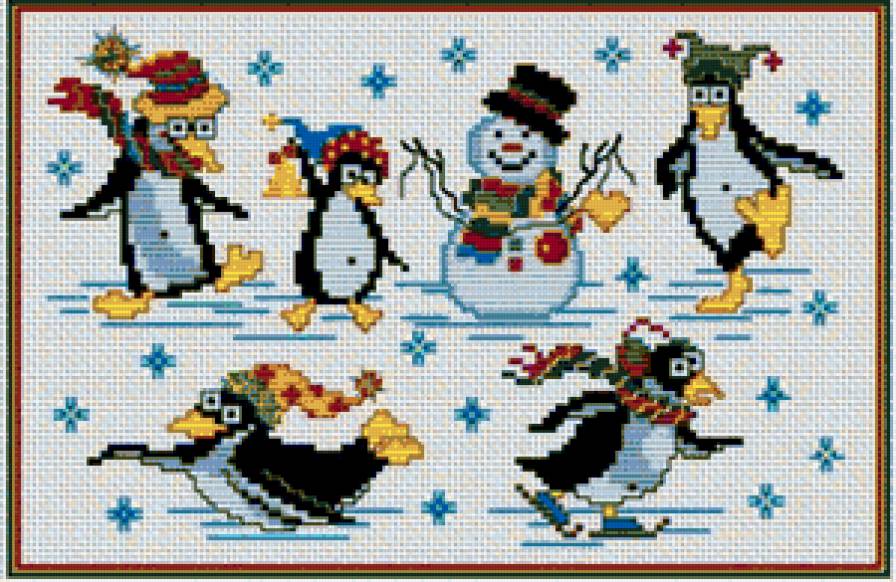 Рождественские мини-вышивки - пингвин, снеговик, рождество, пингвины, новый год, мини-вышивки - предпросмотр