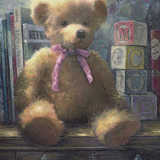 Схема вышивки «Томаса Кинкейда Медведь с розовым бантиком»