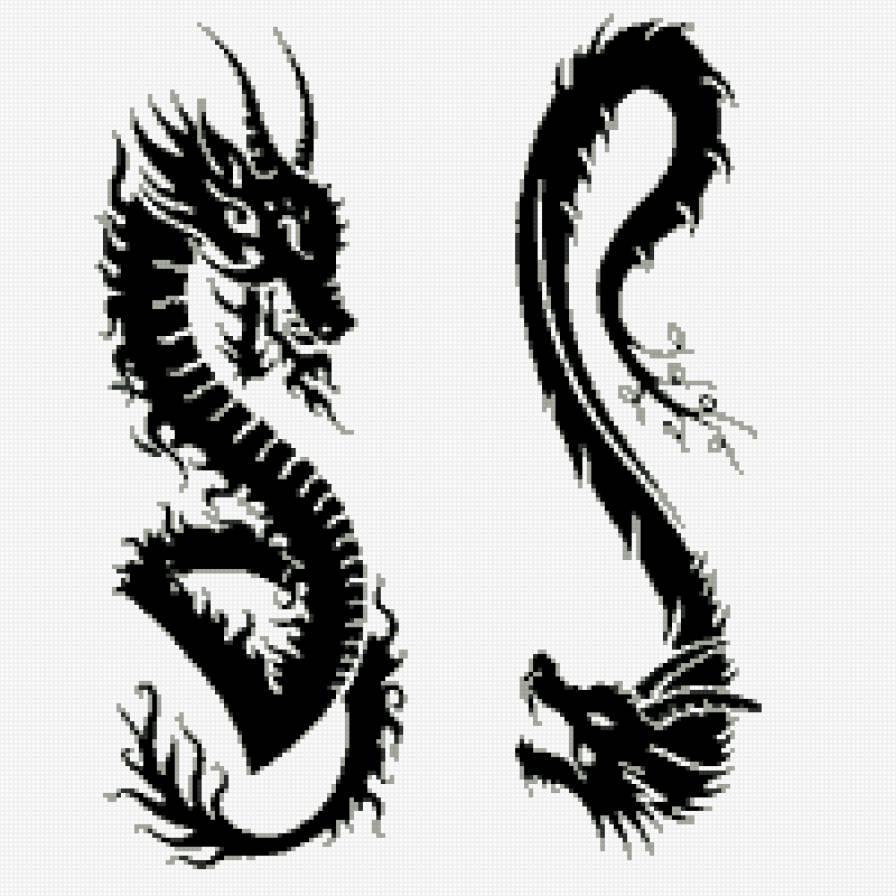 два дракончика - монохром, змея, дракон - предпросмотр