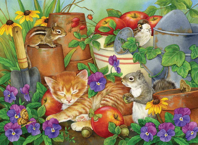 №194130 - котенок, яблоки, цветы, животные, картинка - оригинал