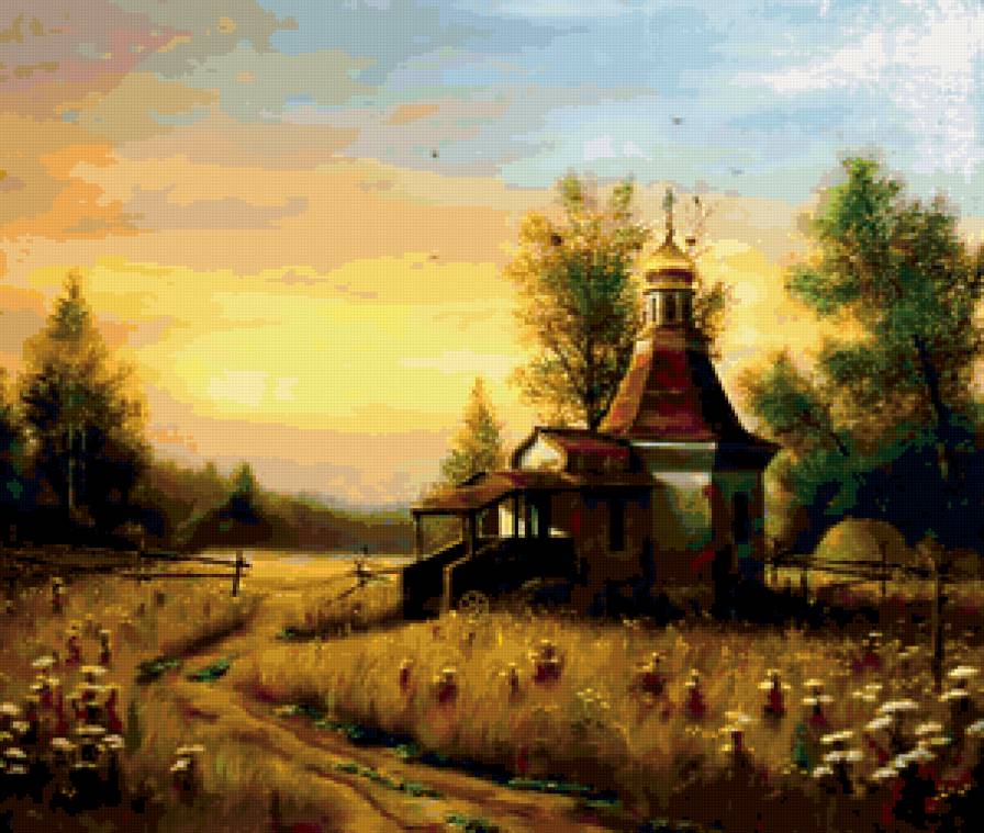 часовня на опушке - пейзаж - предпросмотр