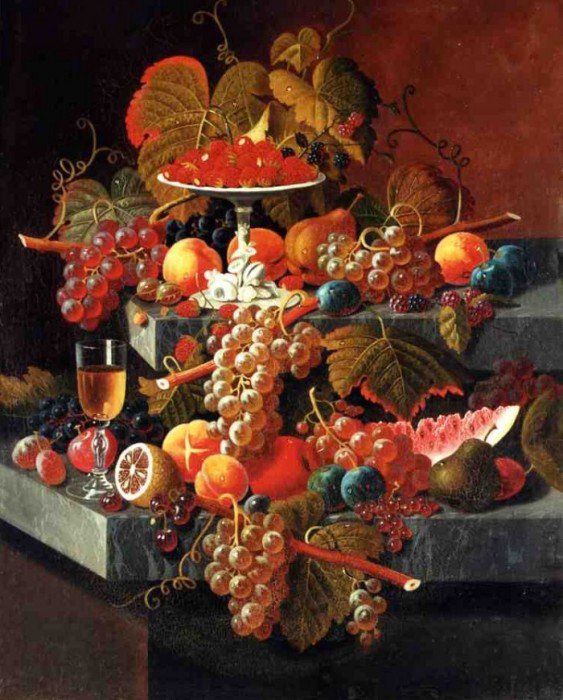 Фруктовая композиция с вазой клубники - картина, живопись, натюрморт - оригинал