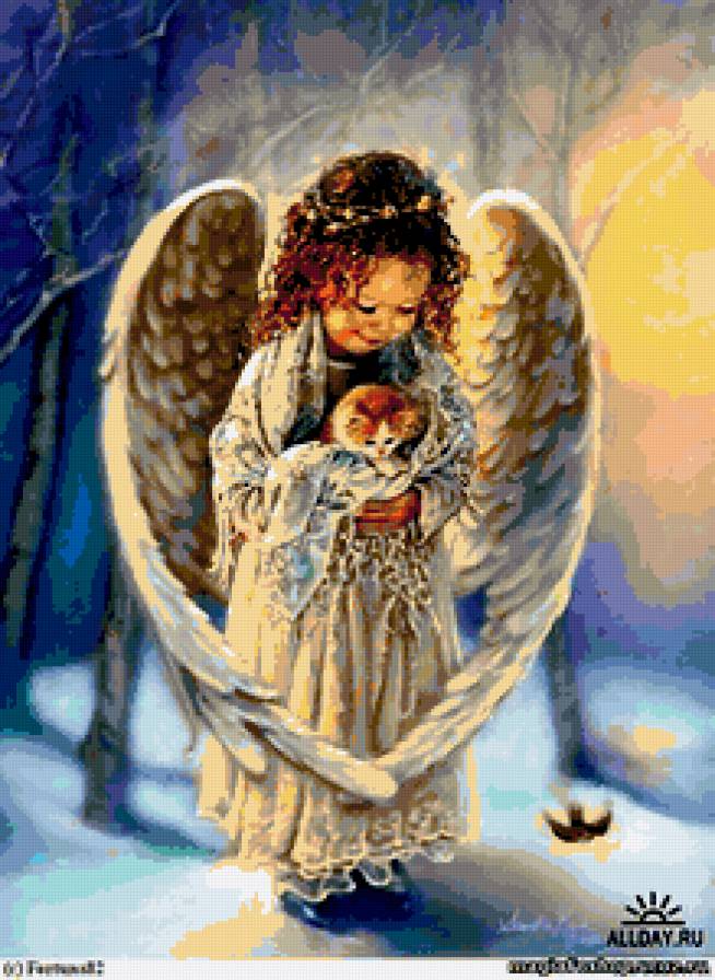 Ангел - снег, рождество, ангел, природа, зима, домик, картина, религия - предпросмотр