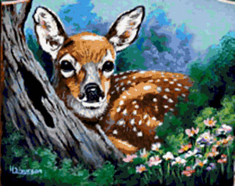 Оленёнок - лес, природа, олень, цветы, животные, олененок, олени, лето - предпросмотр