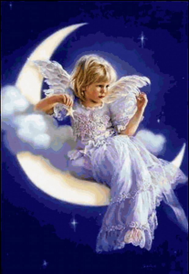 Ангел - картина, ночь, религия, луна, ангел - предпросмотр