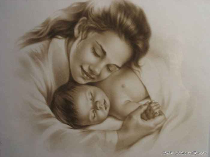Материнская любовь - монохром, ребенок, материнство, малыш, живопись, мама, дети, младенец - оригинал