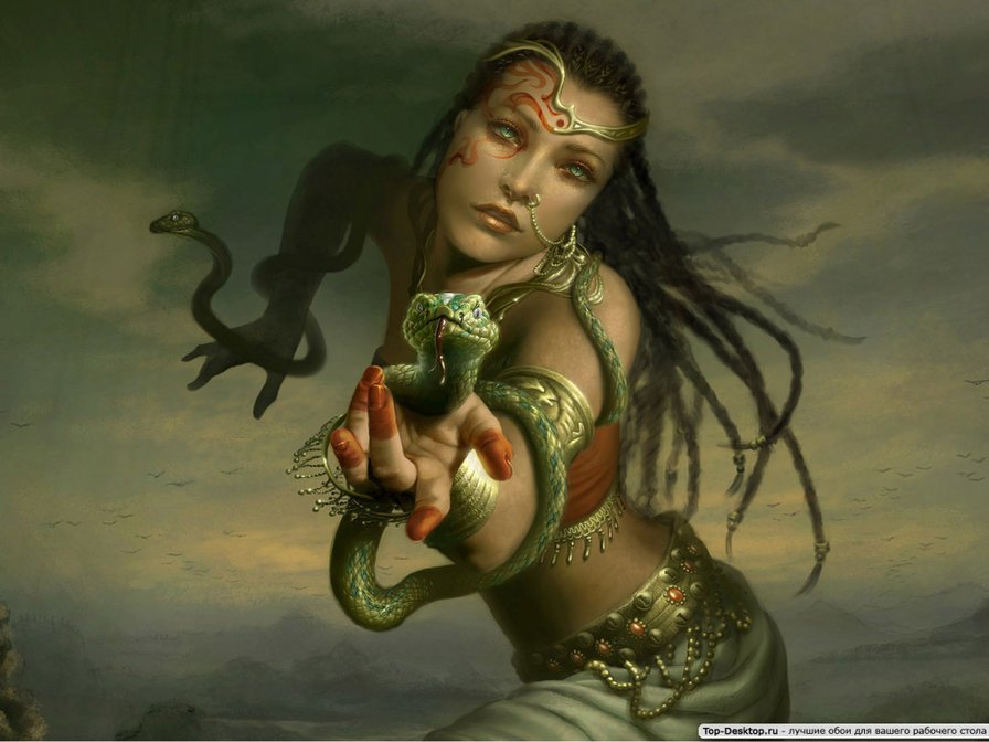 Индийская танцовщица со змеями. - девушка, змея, танцовщица - оригинал