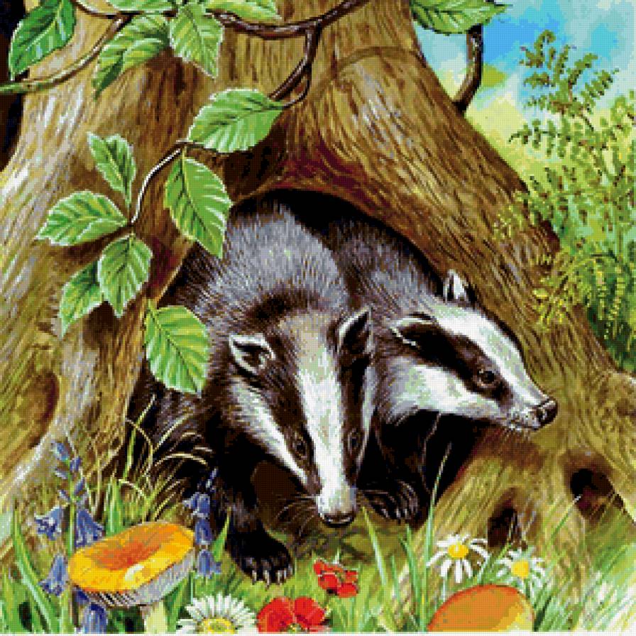 Барсуки - животные, живопись - предпросмотр