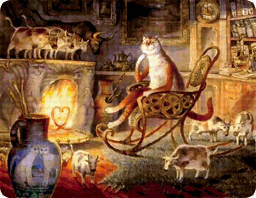 кот у камина - камин, корова, кот, уют, дом - предпросмотр