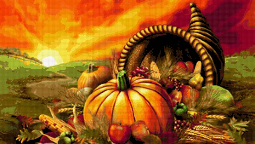 Рог изобилия. - фрукты, овощи, тыква, тыквы, урожай, для кухни - предпросмотр