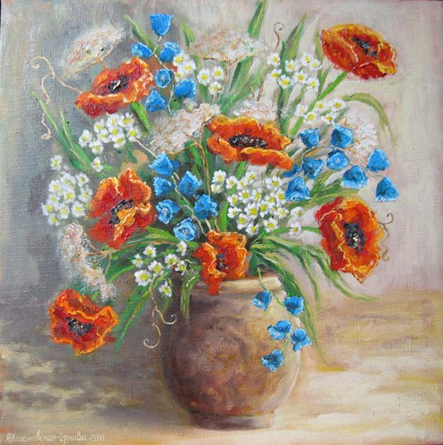 букет полевых цветов - маки, ромашки. колокольчики.. - оригинал