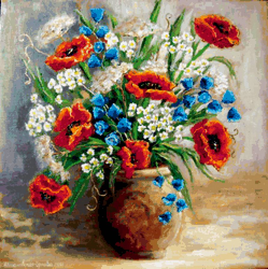 букет полевых цветов - ромашки. колокольчики.., маки - предпросмотр