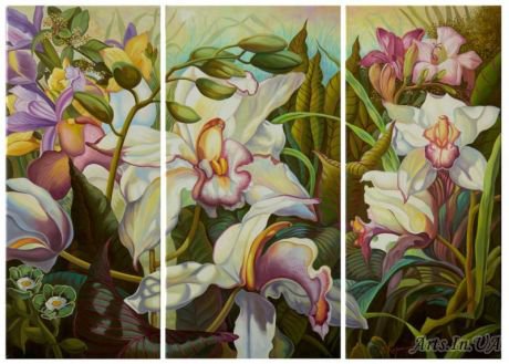 Триптих цветов    (общий вид) - полиптих, триптих, цветы, диптих - оригинал
