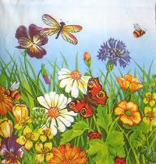 полевые цветы - цветы, шмель, бабочка - оригинал