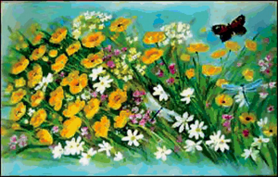 полевые цветы - цветы, стрекозы - предпросмотр