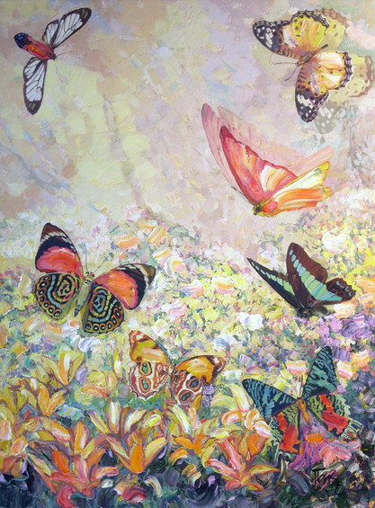 Бабочки - лето, бабочки, картина - оригинал