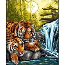 Оригинал схемы вышивки «Тигры у воды» (№195682)
