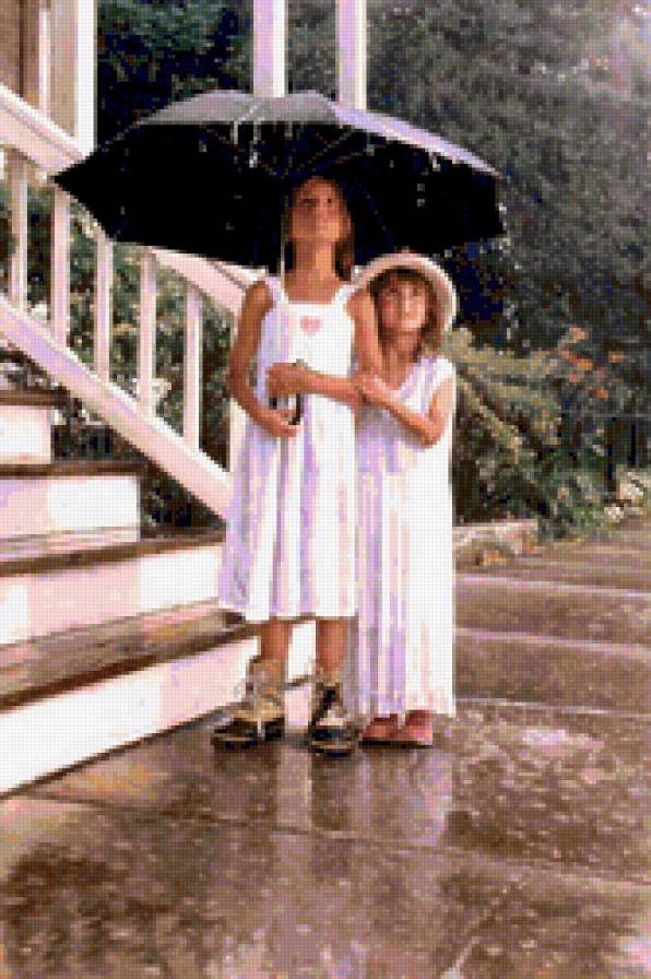 под дождем - дождь, живопись, дети - предпросмотр