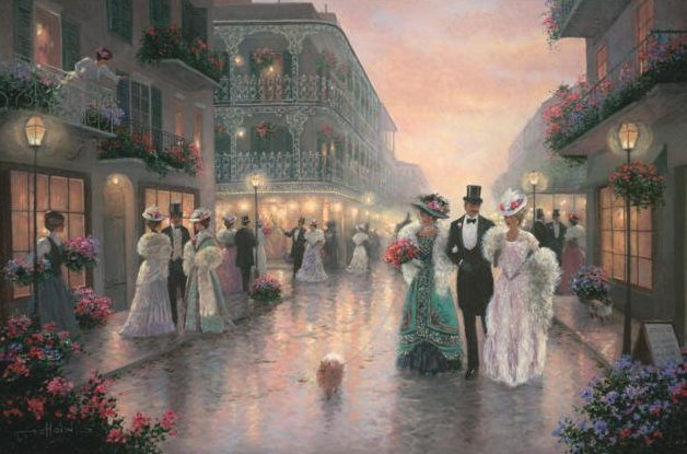 вечерняя прогулка - природа, картина, любовь, люди, классика, дамы - оригинал