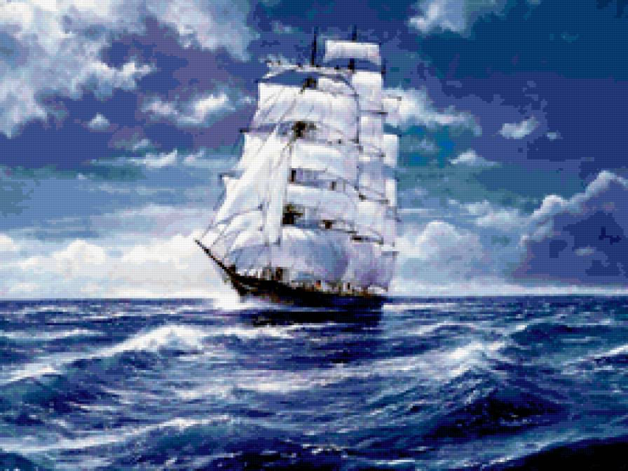 парусник - природа, парусниц, море, птицы, картина - предпросмотр