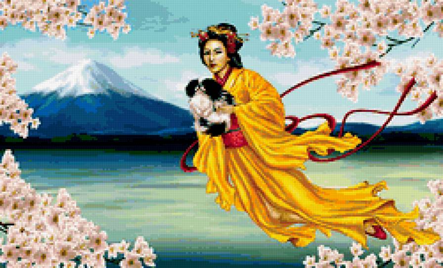 китайская живопись - , картина, китайская живопись, китай, птицы, девушка, природа - предпросмотр